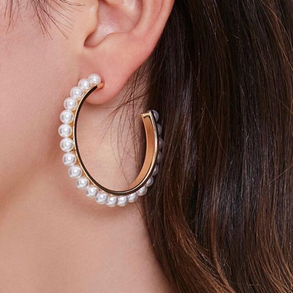 Gold and Pearl Hoop Earrings - NWT